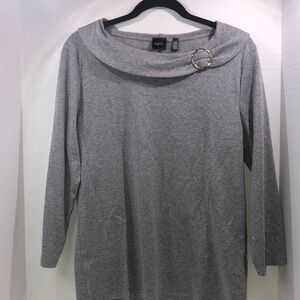 Rafaella Women s Silver Heather 3/4 Sleeve Cotton Blend Scoop Neck Sweater L